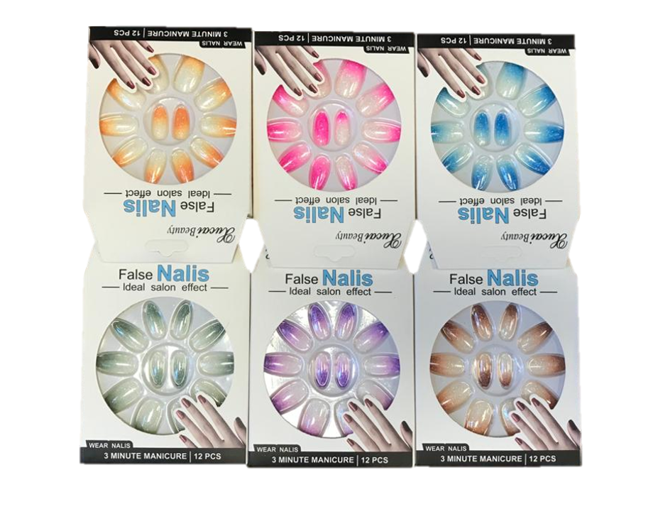 Artificial Fake Nail Extensions Round Tip Glitter Gradient Design Assorted Colours 7308 A  (Parcel Rate)