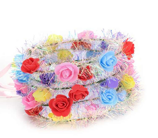 Multicoloured Plastic Flower Crown Wreath with Foam Flowers 17 cm 7325 (Parcel Rate)