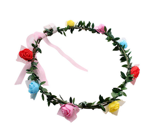 Multicoloured Light Up Plastic Flower Crown Wreath with Foam Flowers 17 cm 7326 (Parcel Rate)