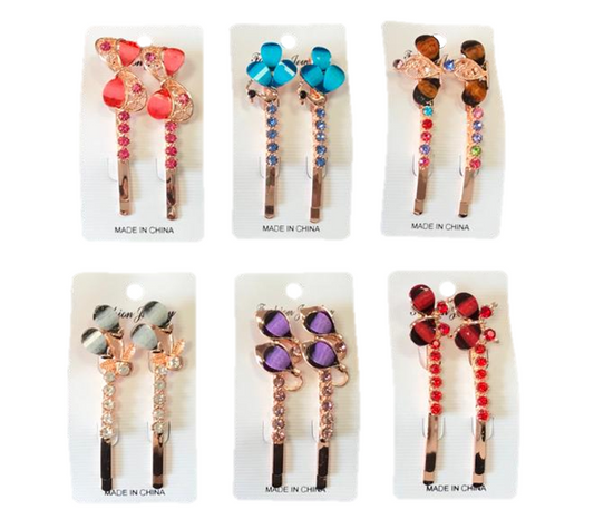 Women's Metal Hair Pin Clip with Floral Decorations 6.5 cm Assorted Designs 7329 (Parcel Rate)