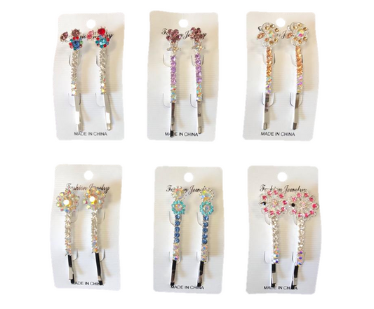 Women's Metal Hair Pin Clip with Floral Decorations 6.5 cm Assorted Designs 7330 (Parcel Rate)