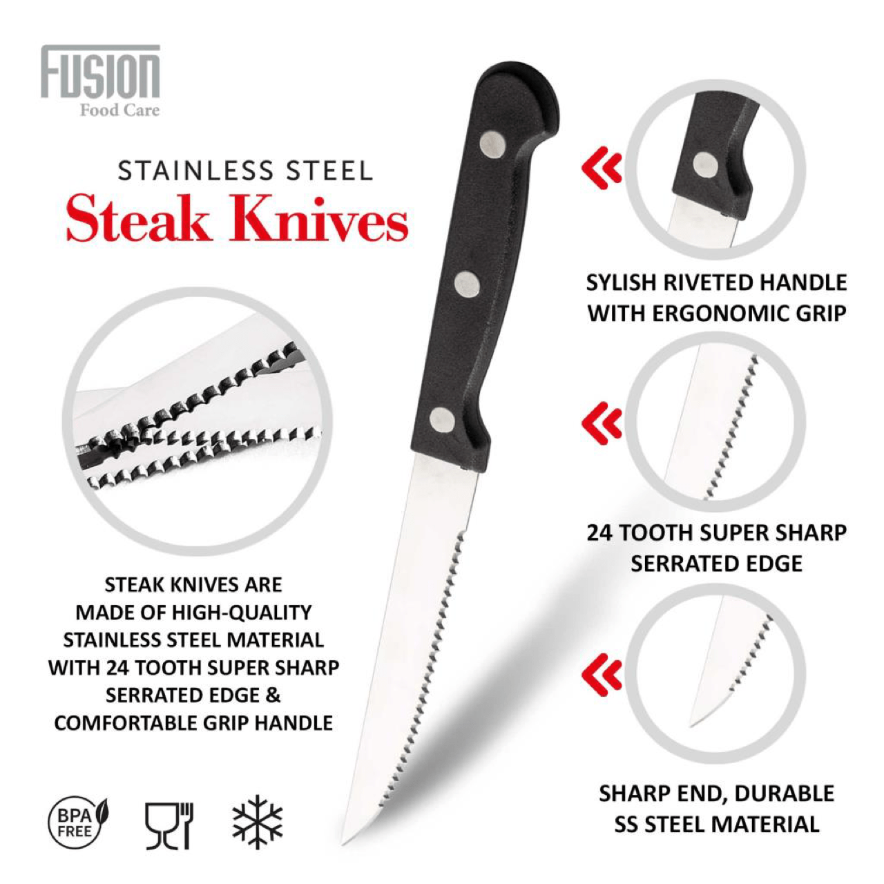 6 Pack Steak Knives Kitchen Home 7345 (Parcel Rate)
