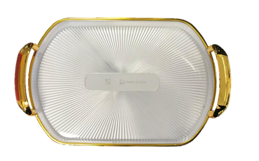 Oval Clear Plastic Serving Tray with Gold Rim and Handles 22 x 32 cm 7356 (Parcel Rate)