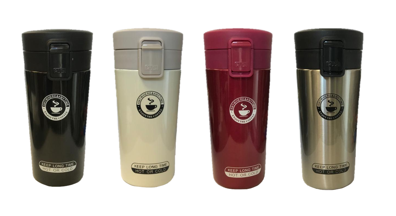 Stainless Steel Thermos Travel Coffee Cup 380 ml Assorted Colours 7395 (Parcel Plus Rate)