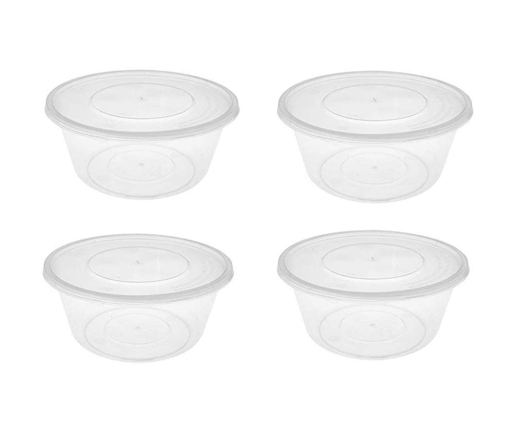 4 Pack Plastic Round Storage Food Containers Clear Microwave Safe With Lids 750ml  MX7083 (Parcel Rate)