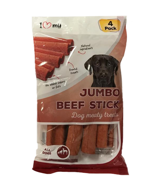 Pet Dog Treats Jumbo Beef Sticks 4 Pack Flow Pack 76384 (Parcel Rate)