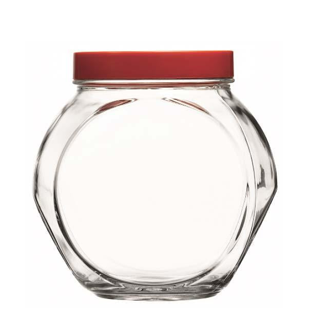 Clear Glass Bella Jar With Red Lid Sweets Food Storage Glass Jar With Plastic Lid 1.5 Litre 80000 (Parcel Rate)