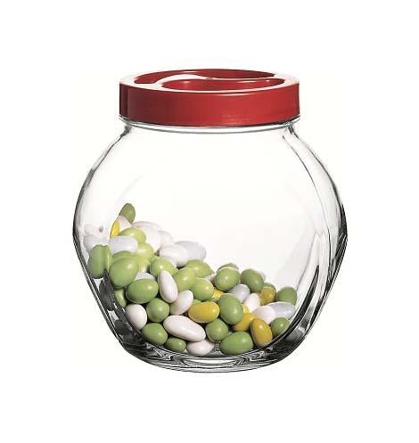 Clear Glass Bella Jar With Red Lid Sweets Food Storage Glass Jar With Plastic Lid 2 Litre 80002 (Parcel Rate)