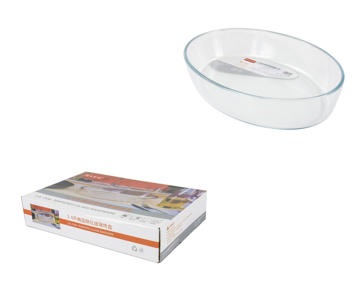 Glassware Roaster Tempered Oval Baking Cooking Tray Dish 3 Litre 35 x 24 x 6.5cm 8039 (Parcel Rate)