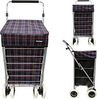 Strong Shopping Trolley Square Tartan Print Design 4/6 Wheels Assorted Colours 5990 (Big Parcel Rate)