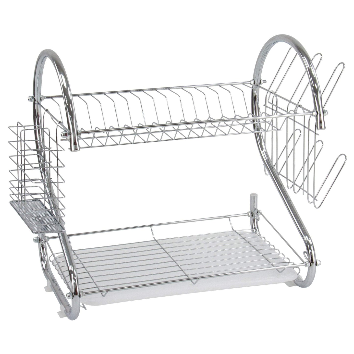2 Tier Dish Drainer Rack With Cutlery Rack Holds Plates Mugs Cups Anti Slip Chrome Finish 9168 (Parcel Rate)