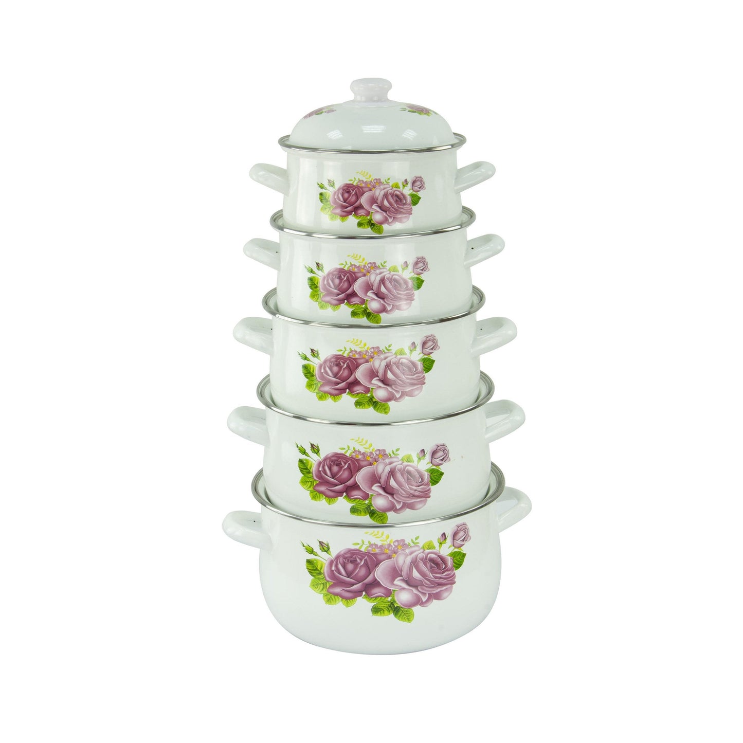 Enamel Cooking Pot Set of 5 Floral Design Assorted Designs 773D / 9200 (Big Parcel Rate)