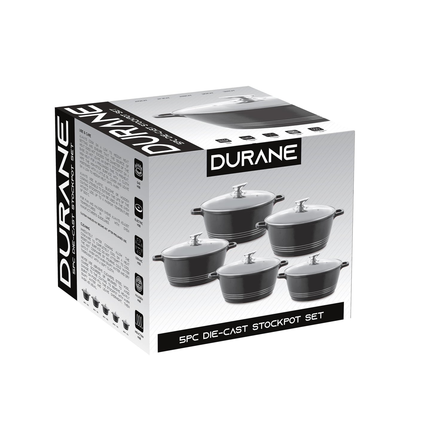 Durane Die Cast Stock Pot Set Of 5 Stainless Steel Non Stick Coating And Handle 9317 (Big Parcel Rate)