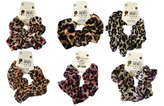 Hair Bobble Elastic Scrunchie Leopard Print 10 cm Assorted Colours 9977 (Parcel Rate)
