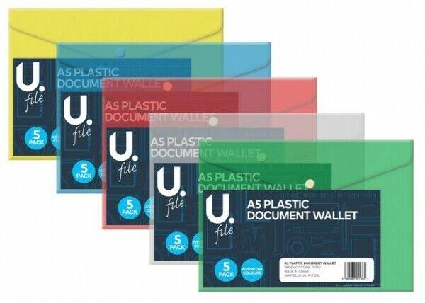 A5 Plastic Document File Wallet Assorted Colour Home Business Wallet x 1 P2770 (Large Letter Rate)