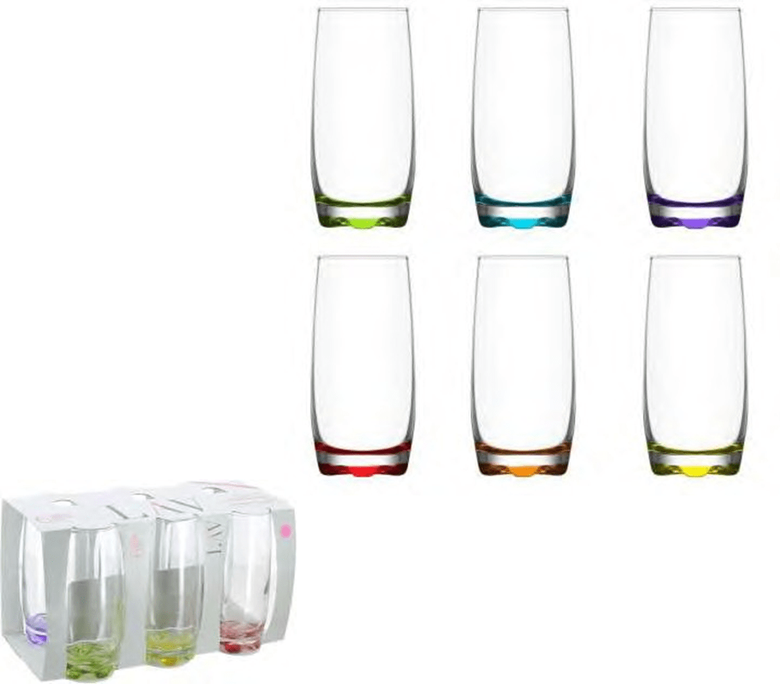 Damla Glass Drinking Tumbler 390cc Set of 6 Coloured Glass DAM390 (Parcel Rate)