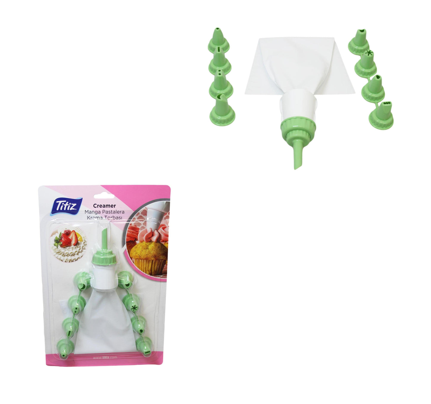 1 White Icing Bag With 9 Icing Nozzle Moulds Assorted Colours AP1042 (Parcel Rate)