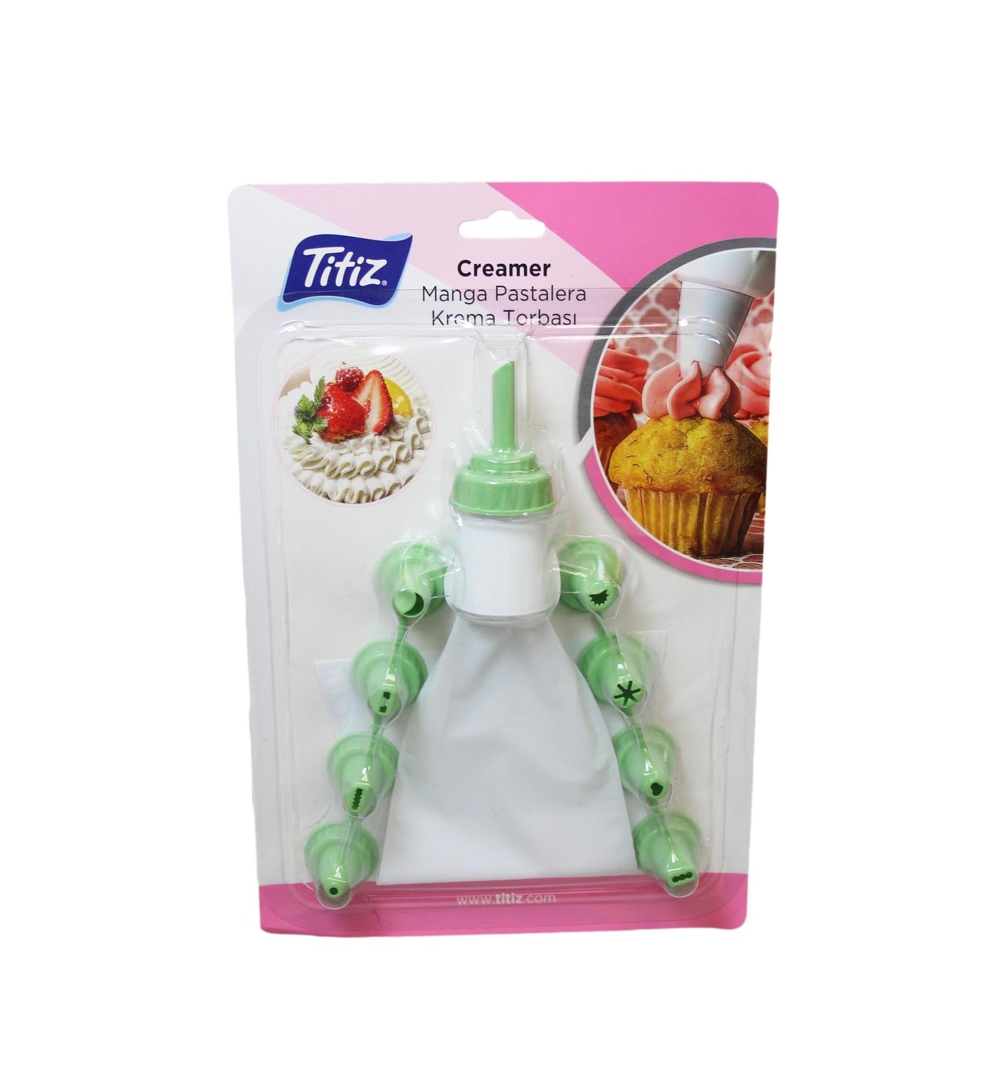 1 White Icing Bag With 9 Icing Nozzle Moulds Assorted Colours AP1042 (Parcel Rate)