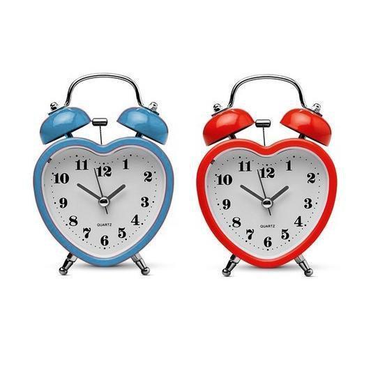 Heart Bedroom Alarm Clock with Bell Retro Design 8 cm Assorted Colours 0515 (Parcel Rate)