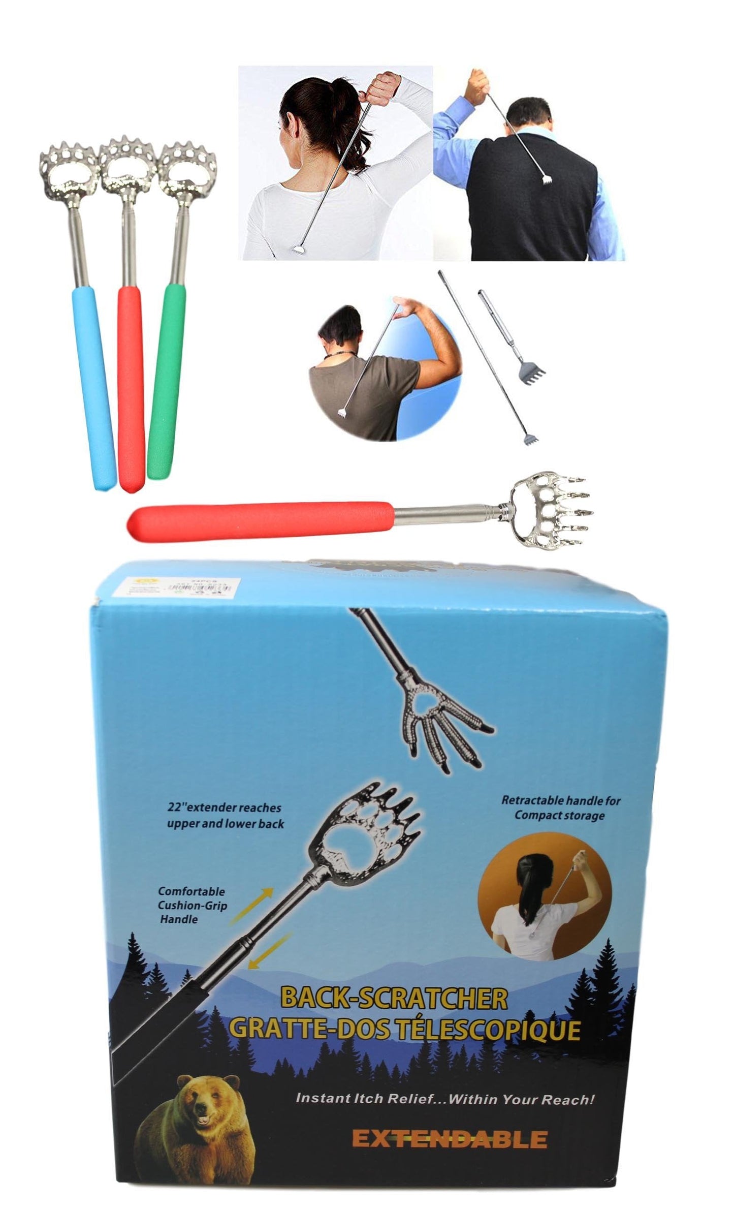 Back Scratcher Metal Telescopic Extendable Eagle Claw 3 Assorted Colours 5233 (Parcel Rate)