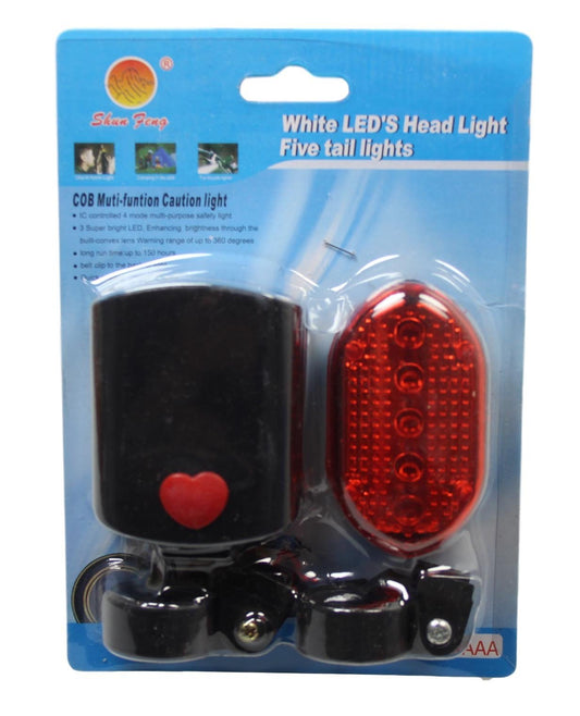 Bicycle White LED Head Light and 5 RED Trail Lights Safety Hazard Bicycle Light 5444 (Parcel Rate)