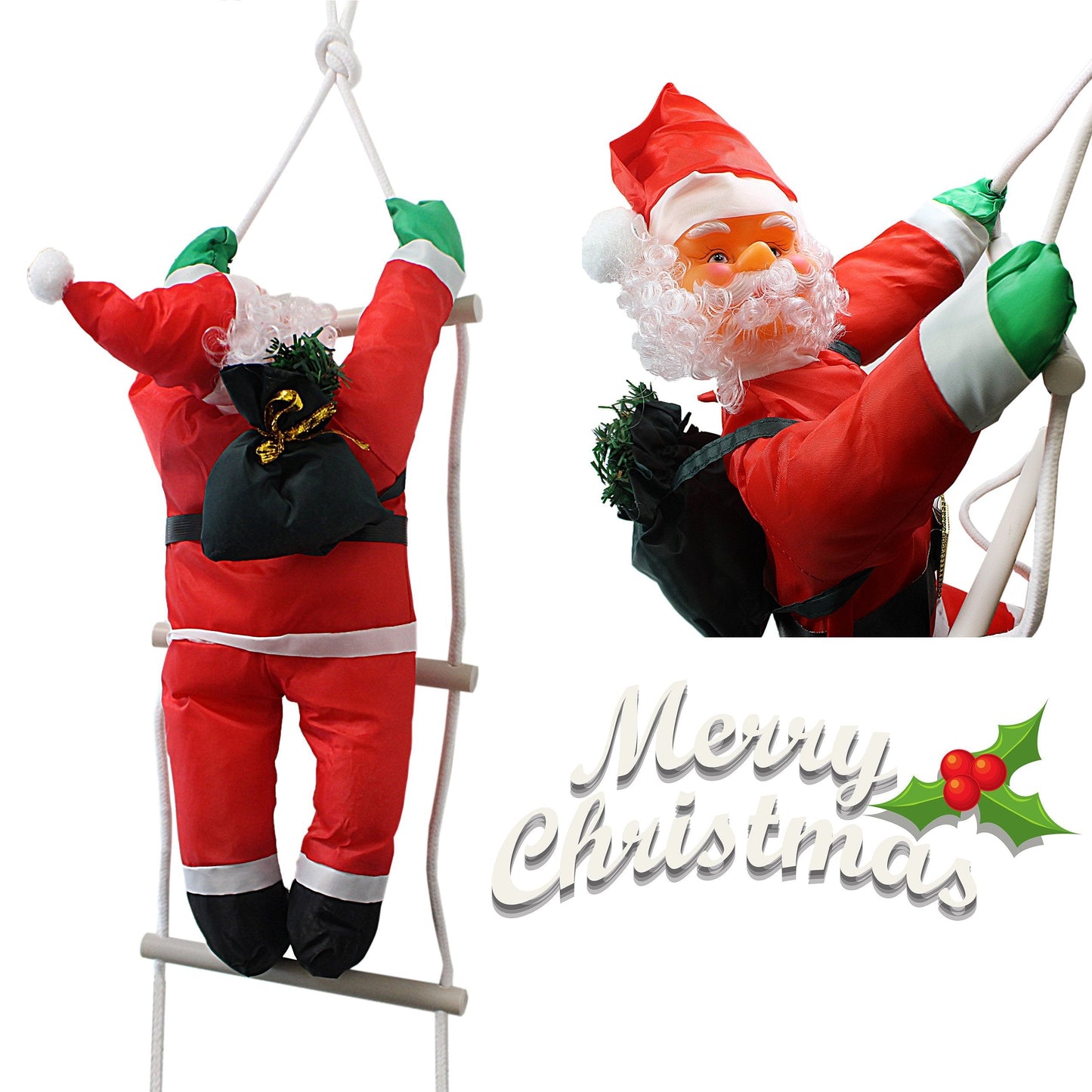 Christmas Santa Claus Climbing On Rope Ladder Figure Xmas Holiday Decor 50cm 2730 A  (Parcel Rate)