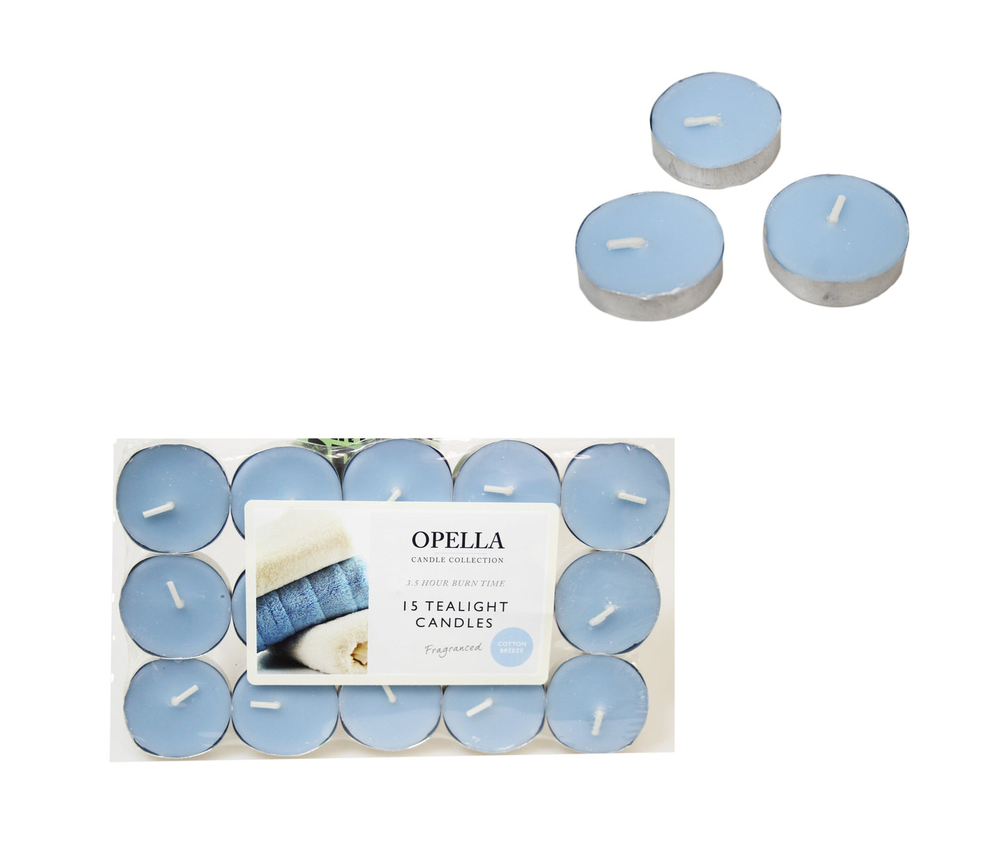 Beautifully Scented Opella Cotton Breeze 12 Tealight Candles 3.5 Hour Burn Time CD001C (Parcel Rate)