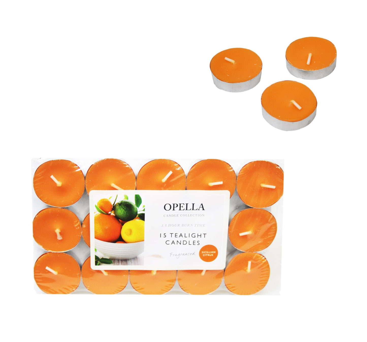 Beautifully Scented Opella Sicilian Citrus 12 Tealight Candles 3.5 Hour Burn Time CD001S (Parcel Rate)
