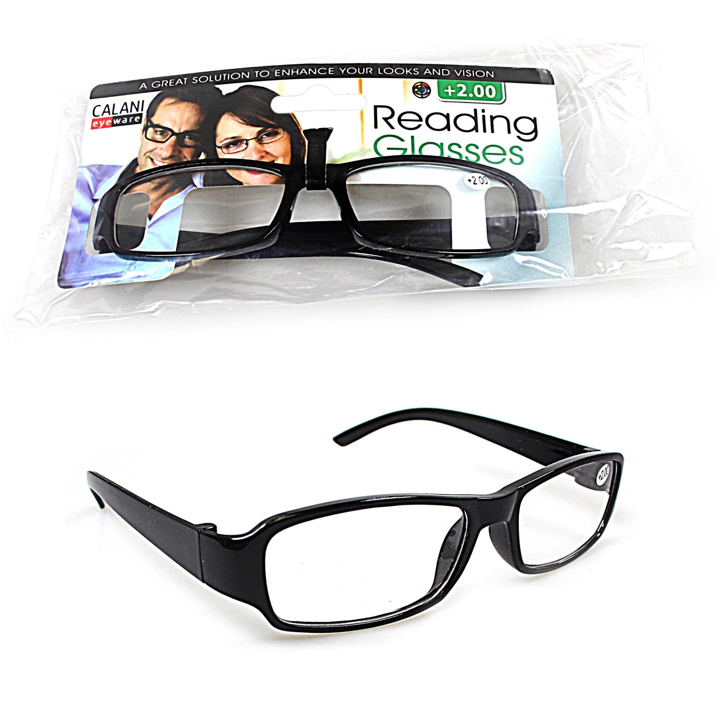 Plastic Calani Black Reading Glasses +1.00  BOX100 (Parcel Rate)