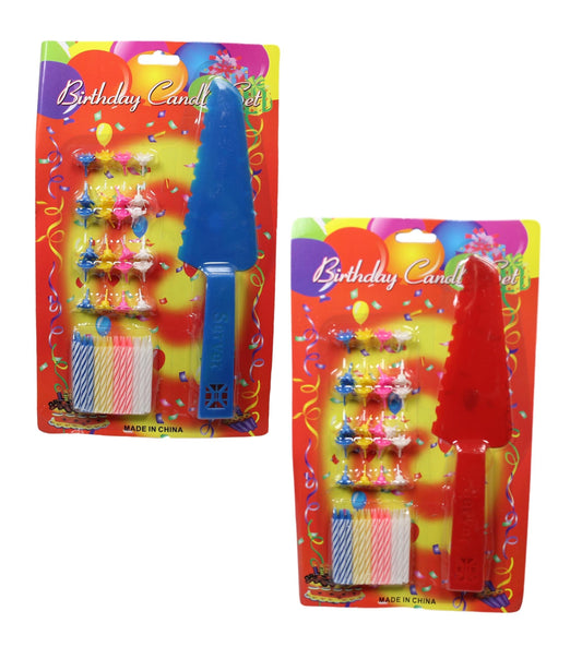 Happy Birthday Full Candle Set With Plastic Knife Server In Blue And Red 24 Pack 5292 (Parcel Rate)