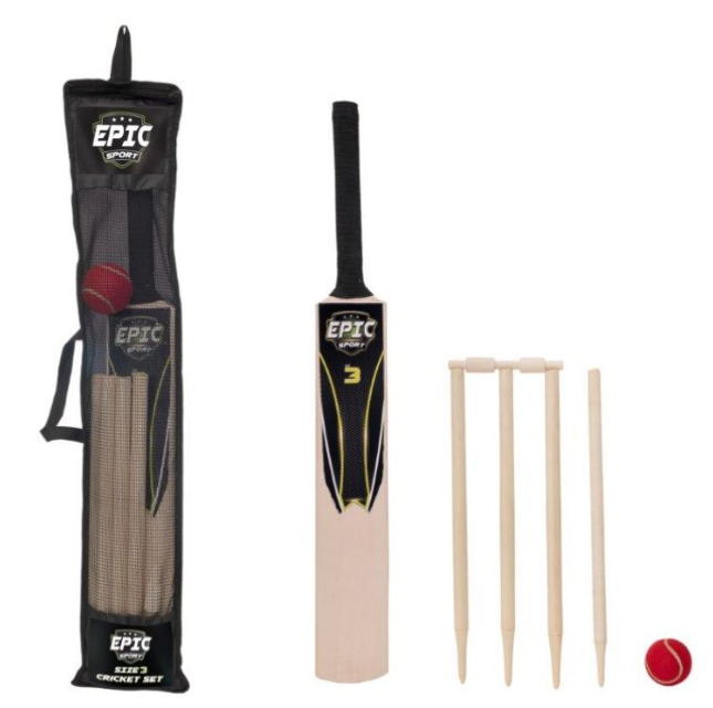 Cricket Set Size 3 Bat Ball Wickets Wooden Garden Outdoor Fun Kids Childrens 1394773 (Parcel Rate)