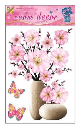 Room Decor 3D Effect Wall Stickers Flowers Vase Design 49 x 30 cm Assorted Designs and Colours 7126 (Parcel Rate)