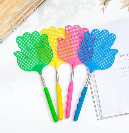 Extendable Plastic Fly Swatter 28 - 73 cm Hand Design Assorted Colours 6885 (Parcel Rate)