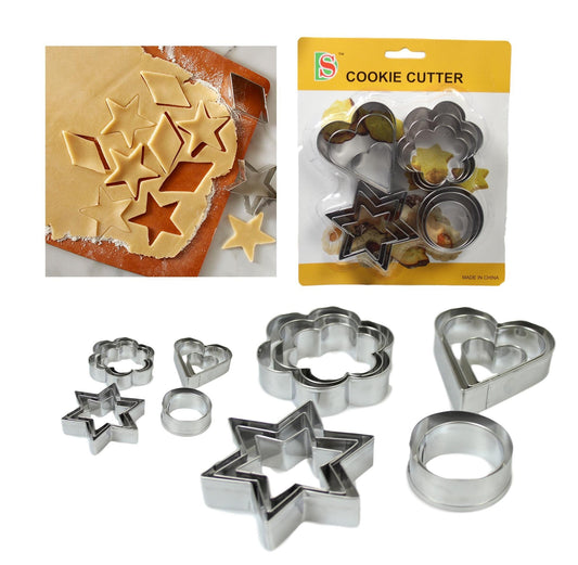 Metal Balking Cookie Cutter Moulds Pack of 12 Assorted Shapes 5205 (Parcel Rate)