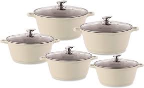 Durane Cream Die Cast Stock Pot Set Of 5 Stainless Steel Non Stick Coating With 2 Handles 20-24-28-30-32cm 9318 (Big Parcel Rate)