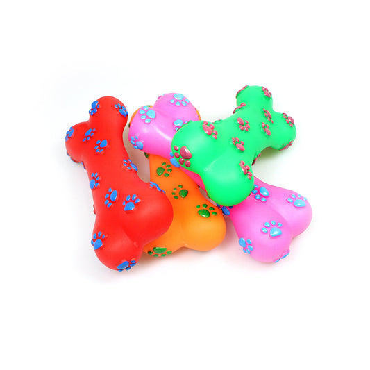 Pet Dog Toy Squeaky Bone with Paw Print 15 cm Assorted Colours 0066 (Parcel Rate)