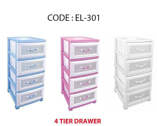 4 Tier Plastic Storage Drawer with Handles Assorted Colours EL301 / MP001 (Big Parcel Rate)