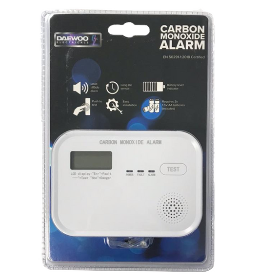 Daewoo Carbon Monoxide Alarm 76 x 110 x 38 mm ELA1391 (Parcel Rate)