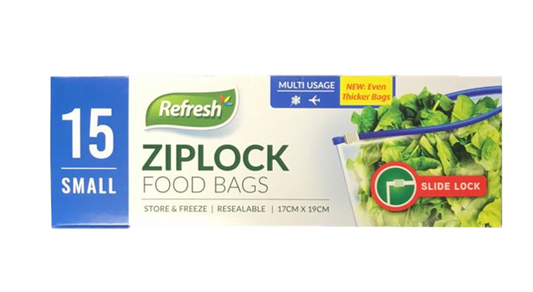Small Ziplock Food Storage Bags 17 x 19 cm Pack of 15 FDZIP1 (Parcel Rate)