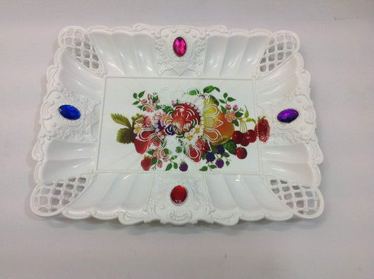 Plastic Jewelled Serving Tray Printed Design Rectangular 23 x 17 cm Assorted Designs 3224 (Parcel Rate)