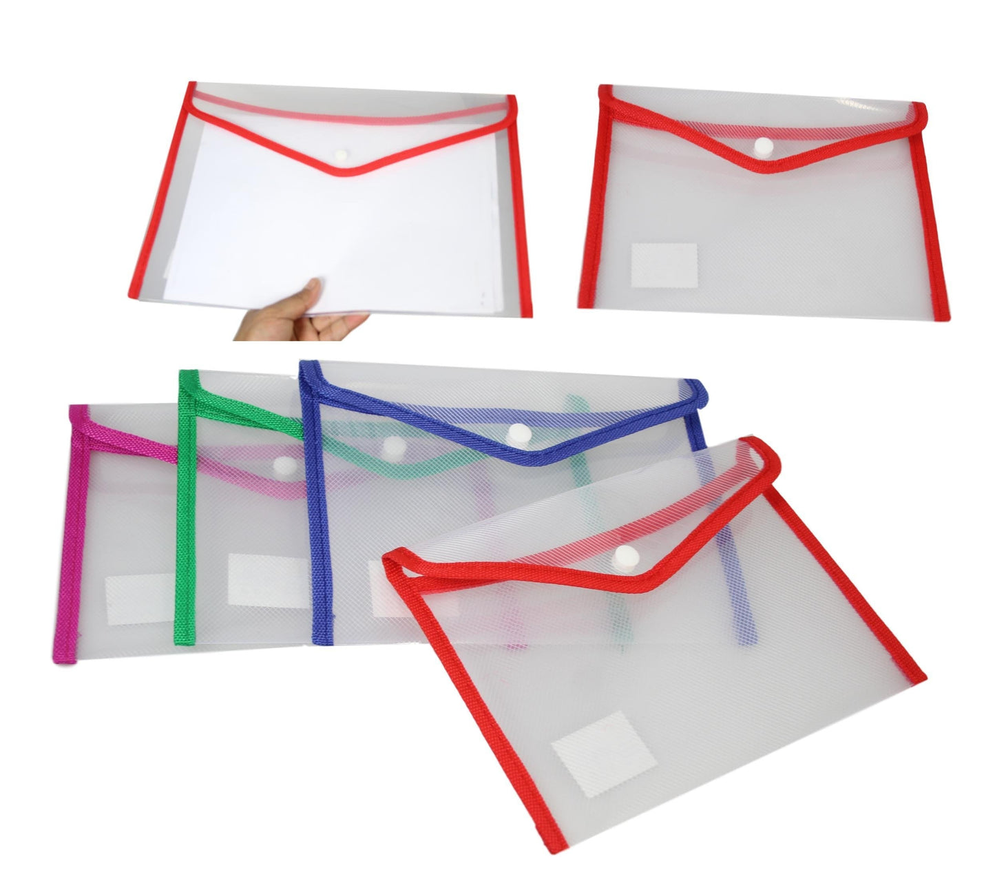 Medium Plastic Stud Document Wallet File Folder 22 x 16 cm Assorted Colours 5386 (Parcel Rate)