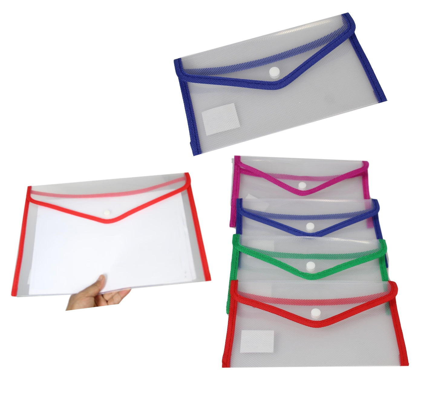 Large Plastic Stud Document Wallet File Folder 33 x 23 cm Assorted Colours 5385 (Parcel Rate)