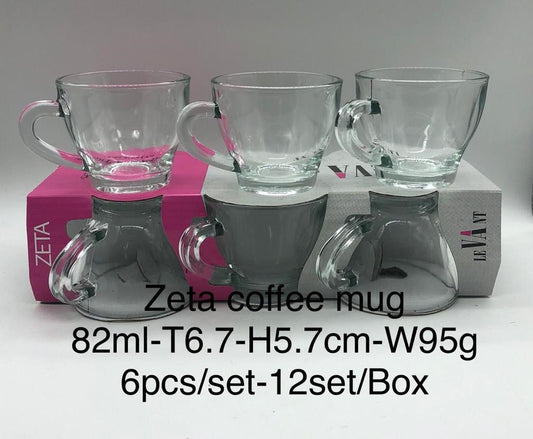 Zeta Coffee Mugs 6Pc Set 82ml T 6.70 H 5.7cm ZETA1 (Parcel Rate)