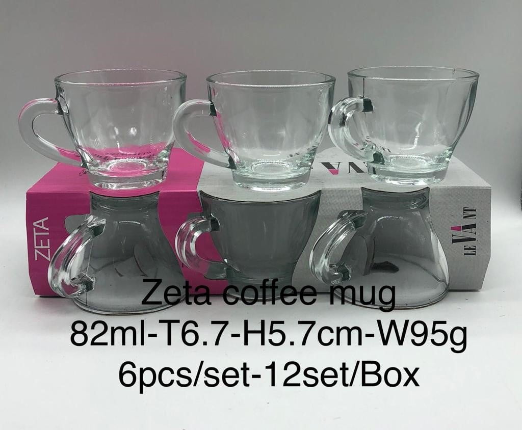 Zeta Coffee Mugs 6Pc Set 82ml T 6.70 H 5.7cm ZETA1 (Parcel Rate)