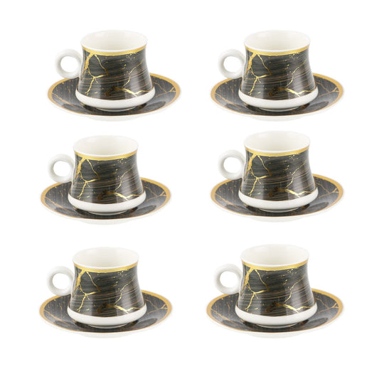 Durane Sylva Tea Set 12pc Black Brown-Gold 200ml 10525 (Parcel rate)