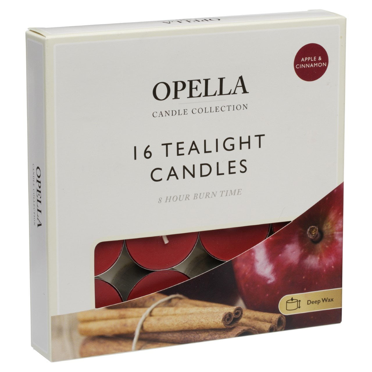 16 Opella Tealight Candles 8 Hour Long Burn Apple & Cin (10/60) CDFRA (Parcel Rate)