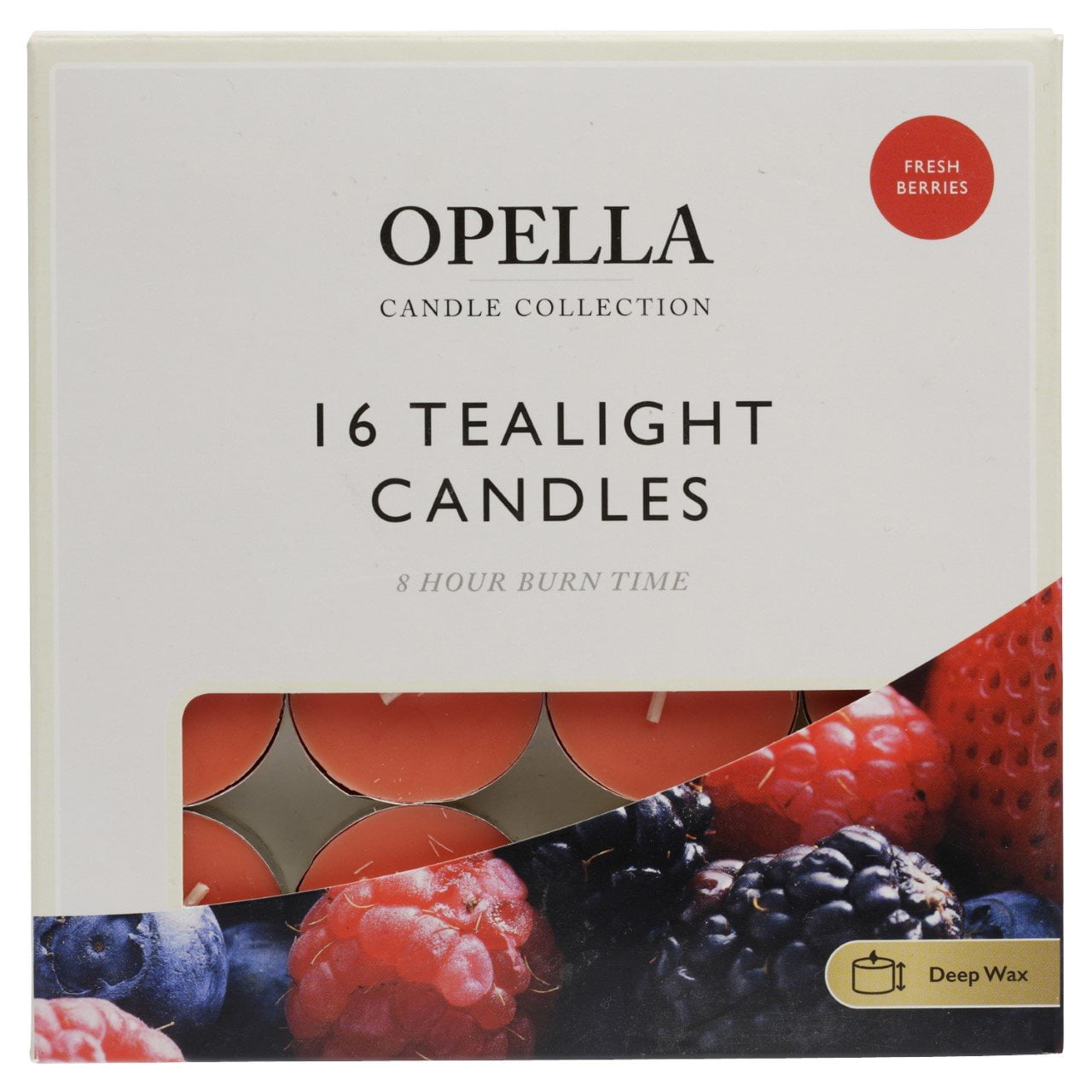 16 Opella Tealight Candles 8 Hour Long Burn Fresh Berries (10/60) CDFRB (Parcel Rate)