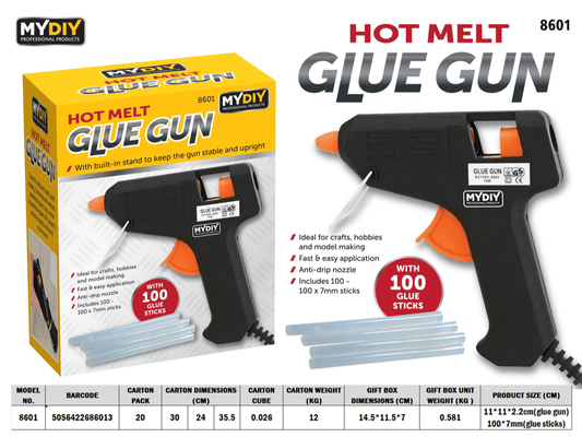 Hot Melt Glue Gun With Anti Drip Nozzle Inc 100 Glue Sticks 8601 (Parcel Rate)