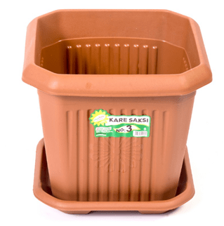 N0. 3 Plastic Square Plant Indoor Outdoor Garden Plant Pot with Base 16 x 14cm H2480 (Parcel Rate)
