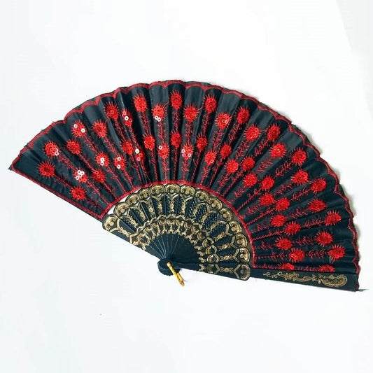 Fancy Mini Chinese Hand Fan Embroidery Sequined Assorted Colours 0917 A  (Big Parcel Rate)